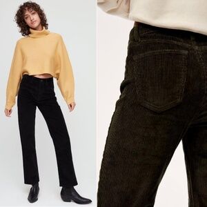 Aritzia Wilfred Free Black High Rise Corduroy Straight Leg Pants